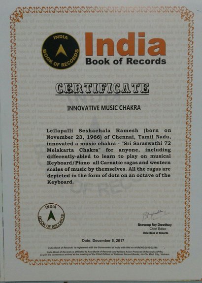 SRI SARASWATHI 72 MELAKARTA MUSIC CHAKRA MAKES IT TO INDIA BOOK OF RECORDS